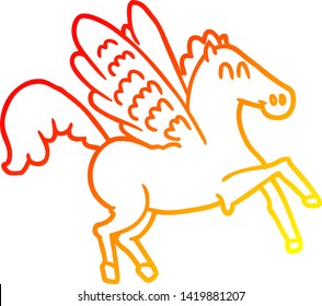 warm gradient line drawing of a cartoon winged horse