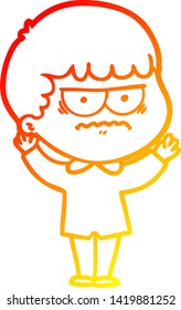 dibujo de línea de gradiente cálido de un hombre molesto de caricatura