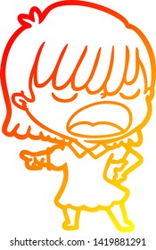 dibujo de línea de gradiente cálido de una mujer caricaturista hablando fuerte