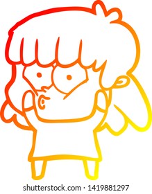 warm gradient line drawing of a cartoon surprised girl