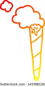 dibujo de línea de degradado cálido de un cigarrillo rodado de dibujos animados