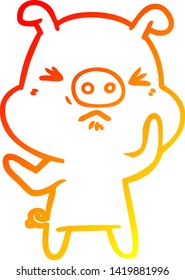 dibujo de línea de gradiente cálido de un cerdo enojado