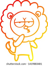 warm gradient line drawing of a cartoon tired lion