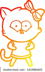warm gradient line drawing of a cartoon cat