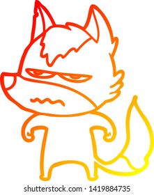 warm gradient line drawing of a cartoon annoyed wolf