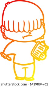 warm gradient line drawing of a cartoon boy with untidy hair