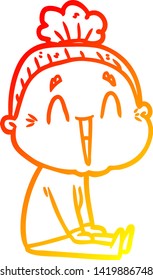 warm gradient line drawing of a cartoon happy old lady