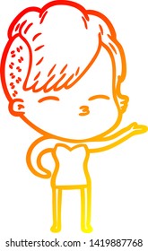 warm gradient line drawing of a cartoon squinting girl