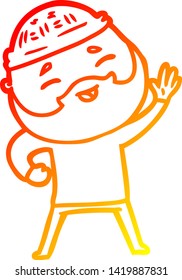 warm gradient line drawing of a cartoon happy bearded man