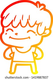 warm gradient line drawing of a cartoon happy boy