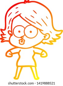 dibujo de línea de gradiente cálido de una niña de dibujos animados