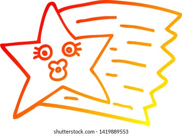 dibujo de línea de degradado cálido de una estrella de disparo de dibujos animados