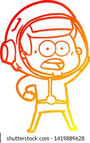 warm gradient line drawing of a cartoon surprised astronaut