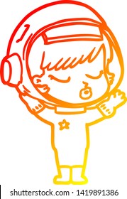 warm gradient line drawing of a cartoon pretty astronaut girl