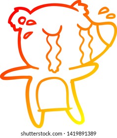 warm gradient line drawing of a cartoon crying bear