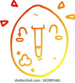 dibujo de línea de degradado cálido de un huevo feliz de dibujos animados