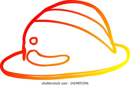 dibujo de línea de gradiente cálido de un sombrero de bolos de dibujos animados