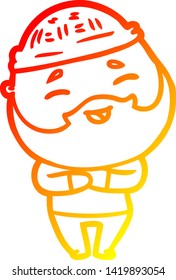 warm gradient line drawing of a cartoon happy bearded man