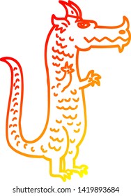 dibujo de línea de gradiente cálido de un dragón mágico de dibujos animados
