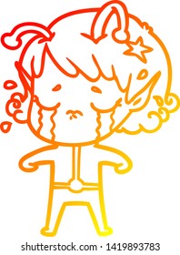 dibujo de línea de degradado cálido de una chica alienígena llorando