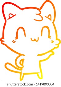 warm gradient line drawing of a cartoon happy cat
