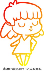 warm gradient line drawing of a cartoon indifferent woman