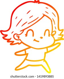 dibujo de línea de gradiente cálido de una chica amigable con dibujos animados