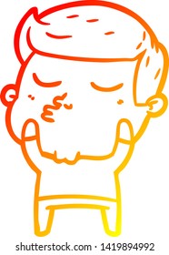 warm gradient line drawing of a cartoon model guy pouting
