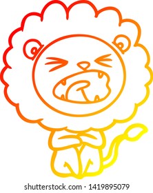 warm gradient line drawing of a cartoon angry lion