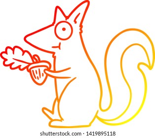 warm gradient line drawing of a cartoon squirrel with acorn