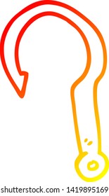 warme Farbverlauf-Linienzeichnung eines Cartoon-Fischhakens