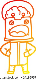 dibujo de línea de degradado cálido de un robot de dibujos animados