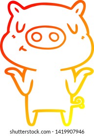 dibujo de línea de degradado cálido de un cerdo de contenido de dibujos animados