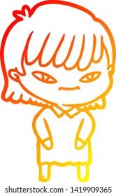 warm gradient line drawing of a cartoon woman