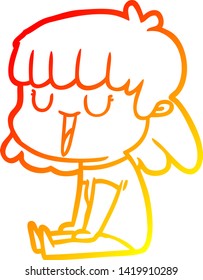 warm gradient line drawing of a cartoon woman