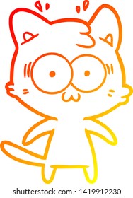 warm gradient line drawing of a cartoon surprised cat
