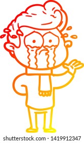 warm gradient line drawing of a cartoon crying man