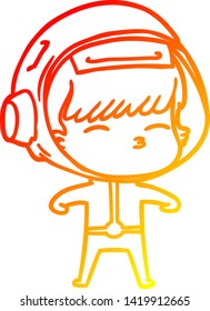 warm gradient line drawing of a cartoon curious astronaut