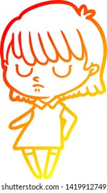 warm gradient line drawing of a cartoon woman