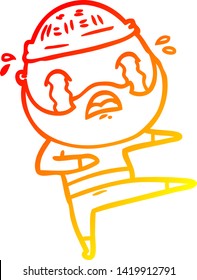 dibujo de línea de degradado cálido de una caricatura de bailarina barbudo llorando