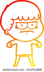 dibujo de línea de gradiente cálido de un hombre molesto de caricatura