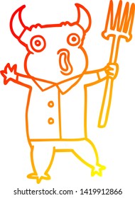 warm gradient line drawing of a cartoon demon monster