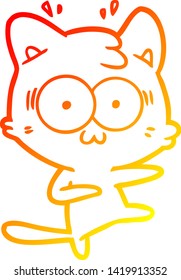 dibujo de línea de degradado cálido de un gato sorprendido