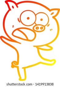 warm gradient line drawing of a cartoon pig shouting