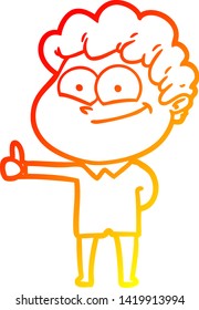 warm gradient line drawing of a cartoon happy man