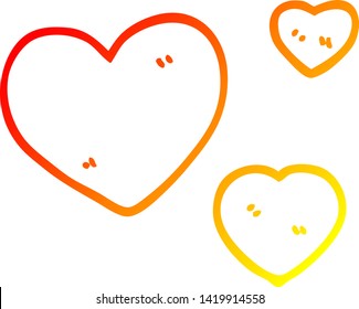 warm gradient line drawing of a cartoon love hearts