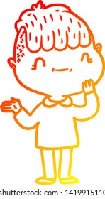 warm gradient line drawing of a cartoon friendly boy