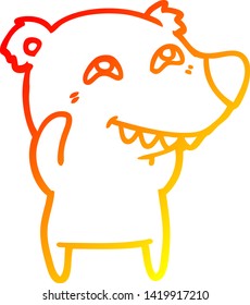 warm gradient line drawing of a cartoon polar bear showing teeth