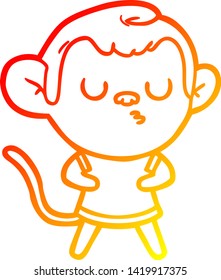 warm gradient line drawing of a cartoon calm monkey