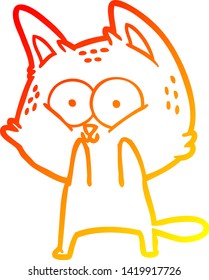 dibujo de línea de degradado cálido de un gato de dibujos animados